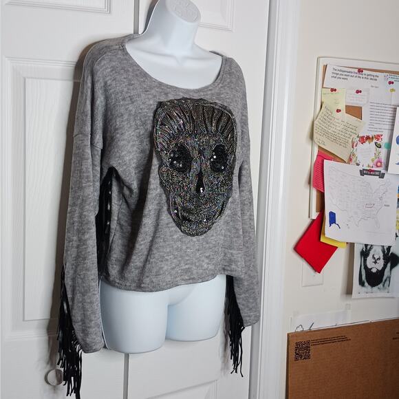 Beaded Fringed Skull Sweater NWT - Picture 3 of 8